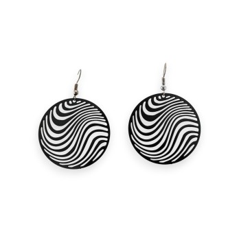 Boucle d'oreille ronde vague noir mat dentelle métal