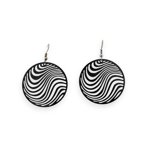 Boucle d'oreille ronde vague noir mat dentelle métal