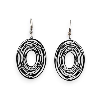 Boucle d'oreille ovale spirale noir dentelle métal