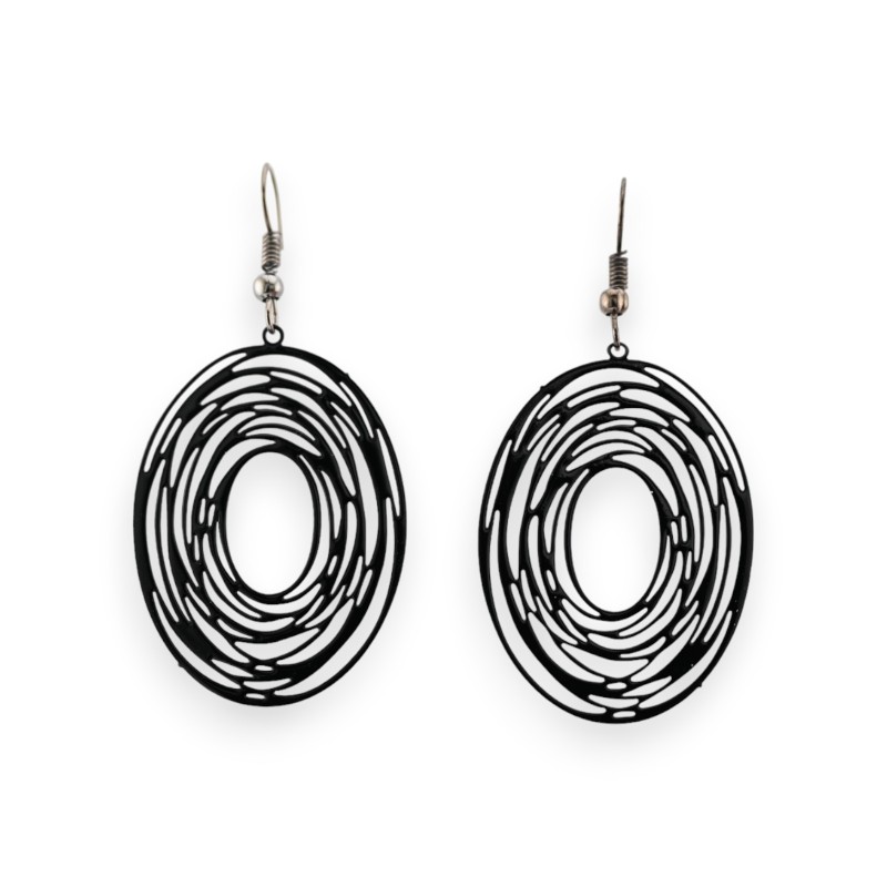 Boucle d'oreille ovale spirale noir dentelle métal