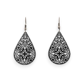 Boucle d'oreille goutte dentelle métal noir