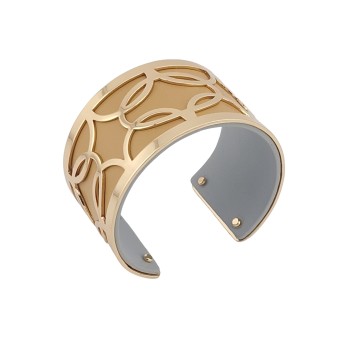 Bracelet manchette finitions dorées simili cuir camel et gris