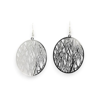 boucle d'oreille ovale argentée dentelle métal