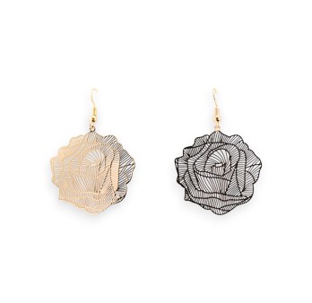 Boucle D'oreille Roses dorée Dentelle Métal Miroir
