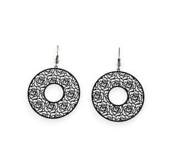 Boucle d'oreille dentelle métal noir ronde