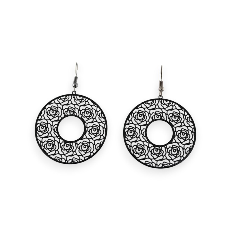 Boucle d'oreille dentelle métal noir ronde