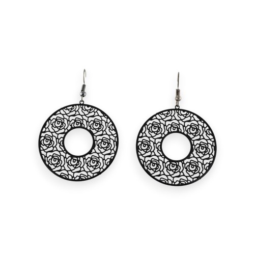 Boucle d'oreille dentelle métal noir ronde