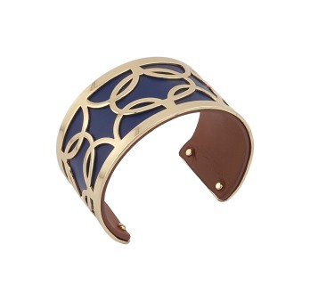 Bracelet manchette finitions dorées simili cuir bleu marine et marron
