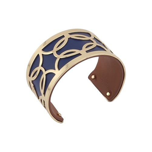 Bracelet manchette finitions dorées simili cuir bleu marine et marron