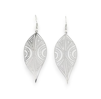 Boucles d'oreilles Feuilles en acier argenté