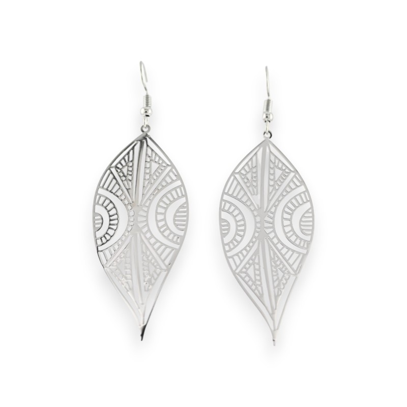 Boucles d'oreilles Feuilles en acier argenté