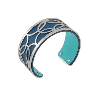 Bracelet manchette fin finition argentée simili cuir bleu canard et turquoise