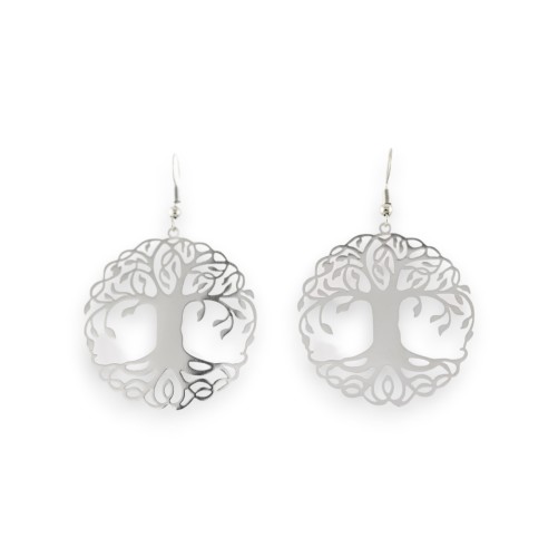 Boucles d'oreilles en métal argenté motif arbre de vie