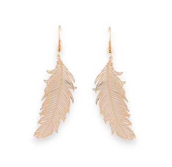 Boucles d'oreilles en métal doré motif plume