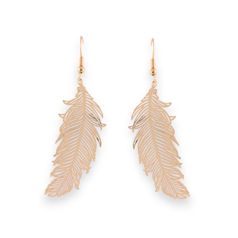 Boucles d'oreilles en métal doré motif plume