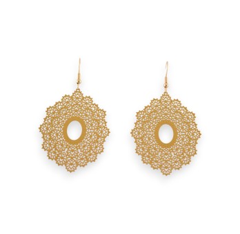 Boucles d'oreilles en métal moutarde motif dentelle ovale