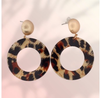 Boucles d'oreilles cercle léopard et métal doré