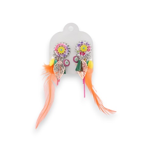 Boucles d'oreilles clip en métal multicolores avec plumes Ikita