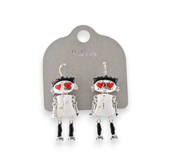 Boucles d'oreilles métal personnage noir et blanc Ikita