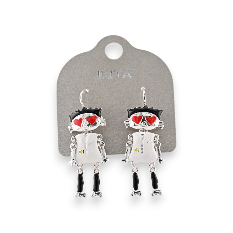 Boucles d'oreilles métal personnage noir et blanc Ikita