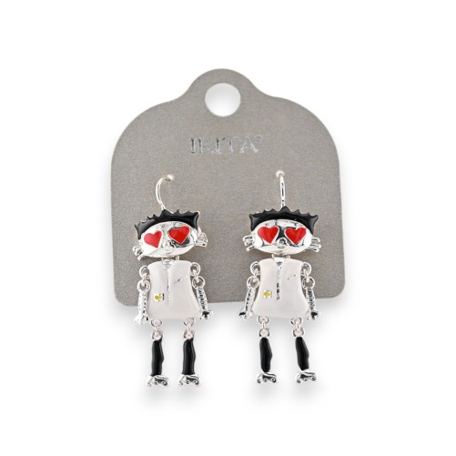 Boucles d'oreilles métal personnage noir et blanc Ikita
