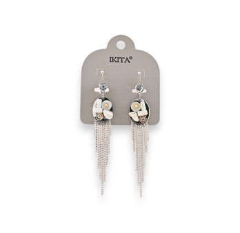 Boucles d'oreilles métal argenté chaine blanches de chez Ikita