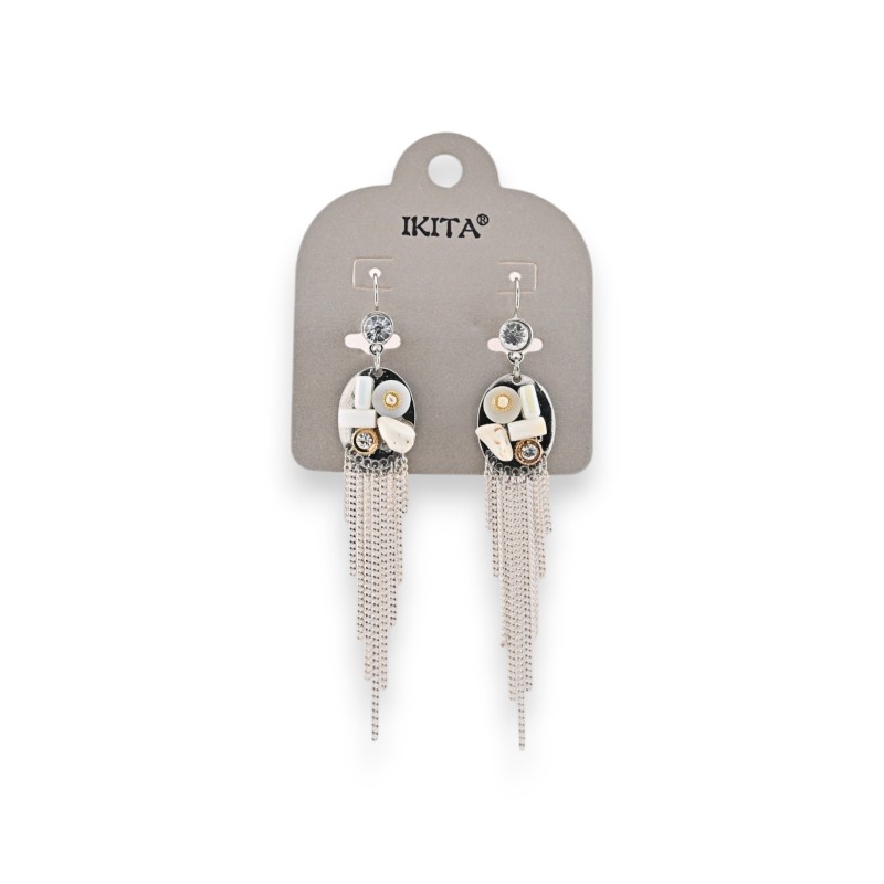 Boucles d'oreilles métal argenté chaine blanches de chez Ikita