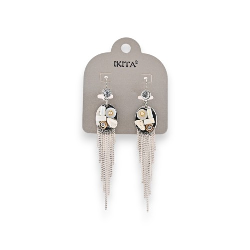 Boucles d'oreilles métal argenté chaine blanches de chez Ikita