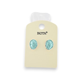 Boucles d'oreilles métal argenté turquoise marque Ikita