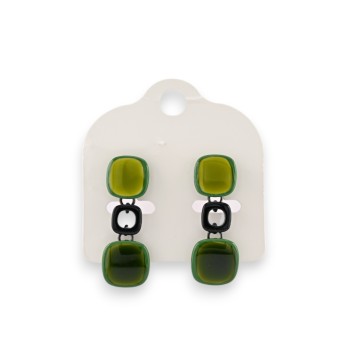 Boucles d'oreilles métal noir vintage cubes kaki marque Ikita