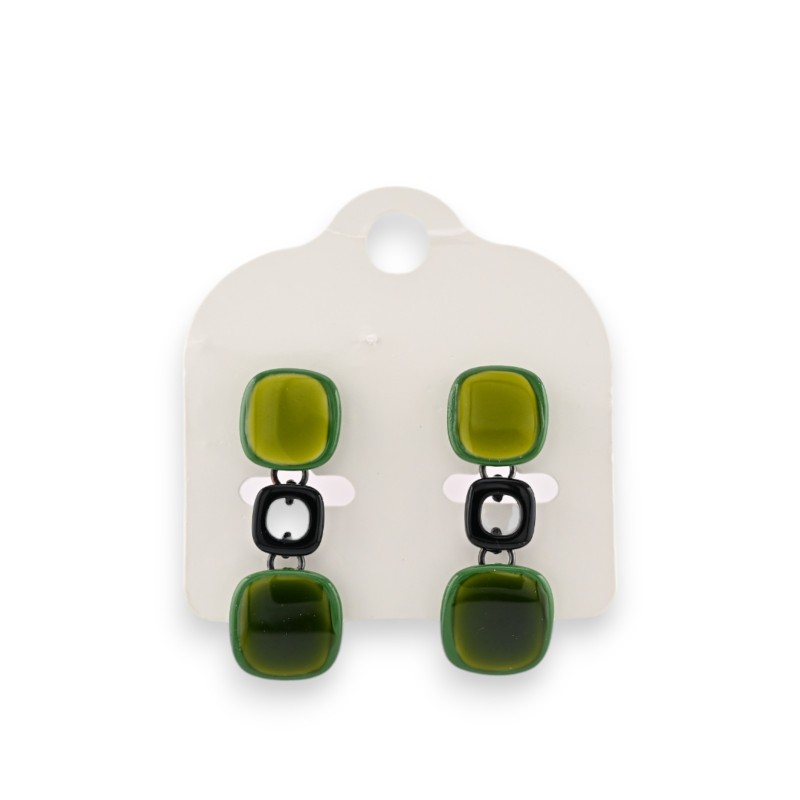 Boucles d'oreilles métal noir vintage cubes kaki marque Ikita