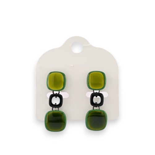 Boucles d'oreilles métal noir vintage cubes kaki marque Ikita