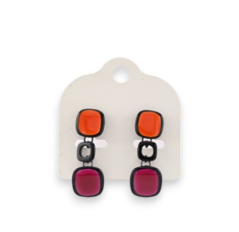 Boucles d'oreilles métal noir vintage cubes orange et grenat de chez ikita