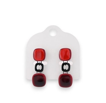 Boucles d'oreilles métal noir cubes vintage rouge et bordeaux marque Ikita