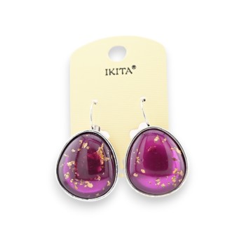 Boucles d'oreilles métal argenté violine avec des copeaux dorés marque ikita