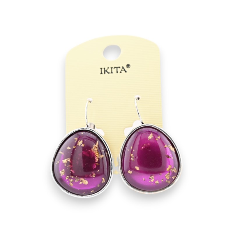 Boucles d'oreilles métal argenté violine avec des copeaux dorés marque ikita