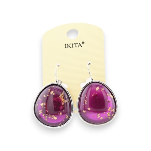 Boucles d'oreilles métal argenté violine avec des copeaux dorés marque ikita