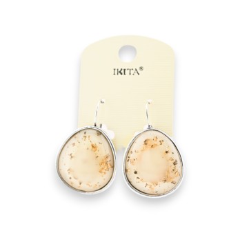 Boucles d'oreilles métal argenté écru copeaux feuilles dorées marque Ikita