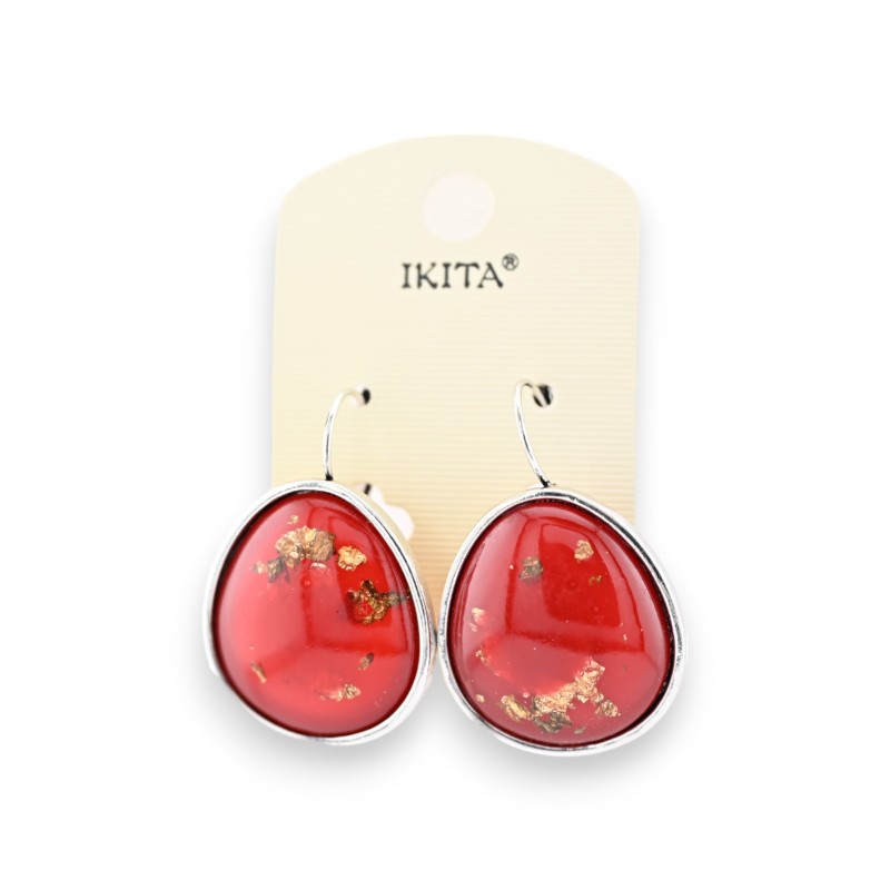 Boucles d'oreilles métal argenté rouge copeaux feuilles dorées marque Ikita