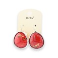 Boucles d'oreilles métal argenté rouge copeaux feuilles dorées marque Ikita