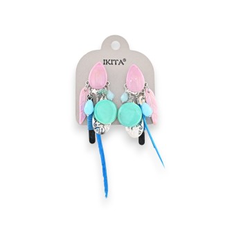 Boucles d'oreilles métal argenté turquoise et lilas marque lkita