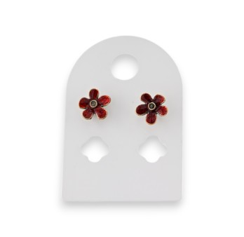 Boucles d'oreilles métal doré vieilli fleur bordeau marque Ikita