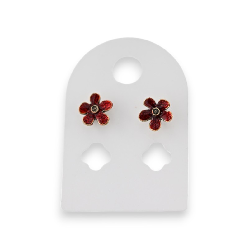 Boucles d'oreilles métal doré vieilli fleur bordeau marque Ikita