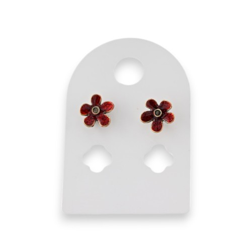 Boucles d'oreilles métal doré vieilli fleur bordeau marque Ikita