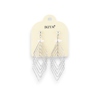 Boucles d'oreilles métal argenté losanges enlacés marque Ikita