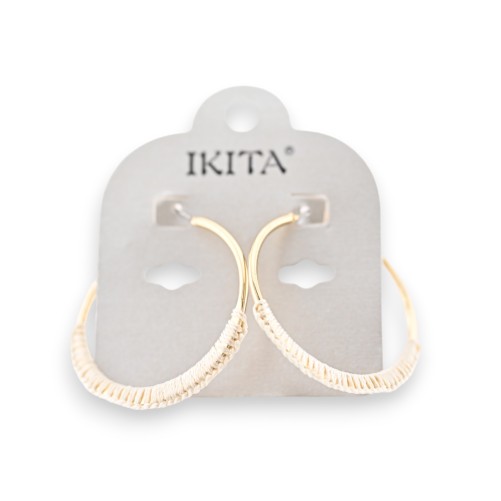 Boucles d'oreilles créoles métal doré détails tissu écru marque Ikita