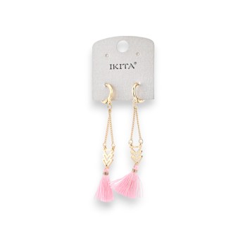 Boucles d'oreilles métal doré esprit bohème rose marque Ikita