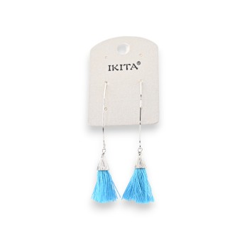 Boucles d'oreilles bohèmes Ikita à pompons turquoise