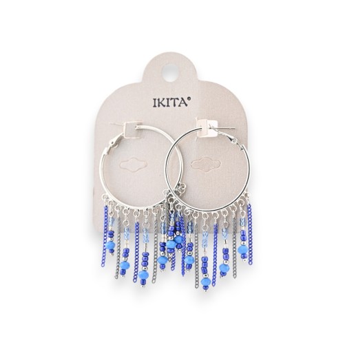 Boucles d'oreilles créoles franges perles bleues Ikita
