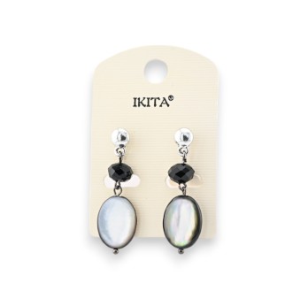 Boucles d'oreilles pendantes argentées noires Ikita